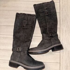 ***SOLD*** JustFab Noel Buckle grey faux leather tall boots